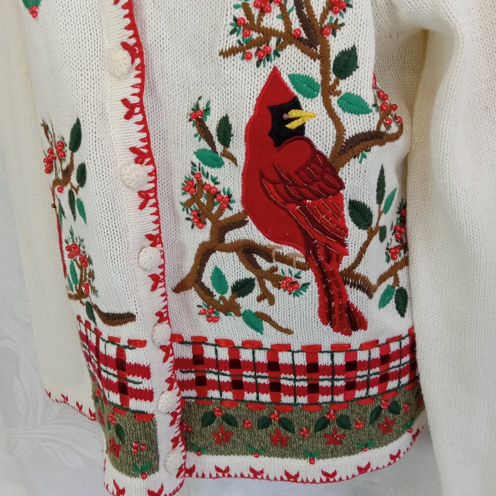 NWT White Stag L Cardinal Embroidered Embellished White Knit Cardigan 12/14 Vtg - Picture 6 of 15